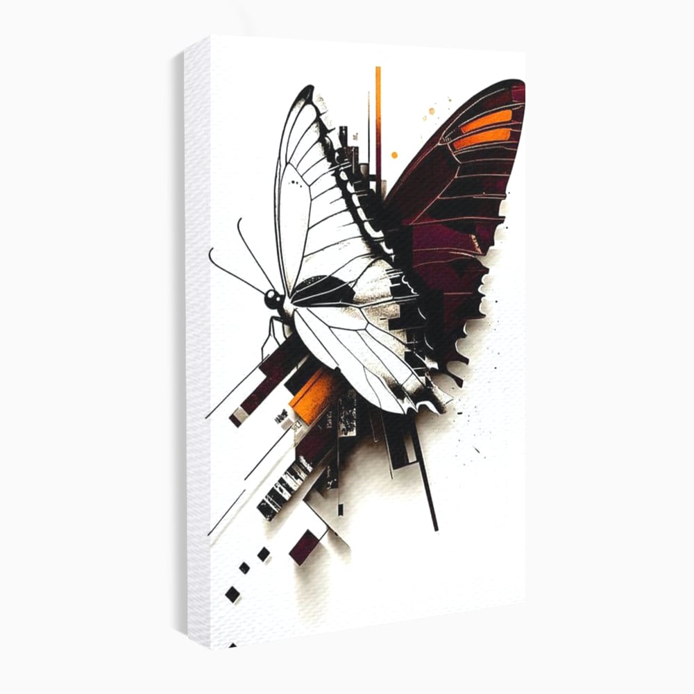 Tablou canvas cu ilustratie digitala cu fluture si linii geometrice, fara rama, pe sasiu de lemn